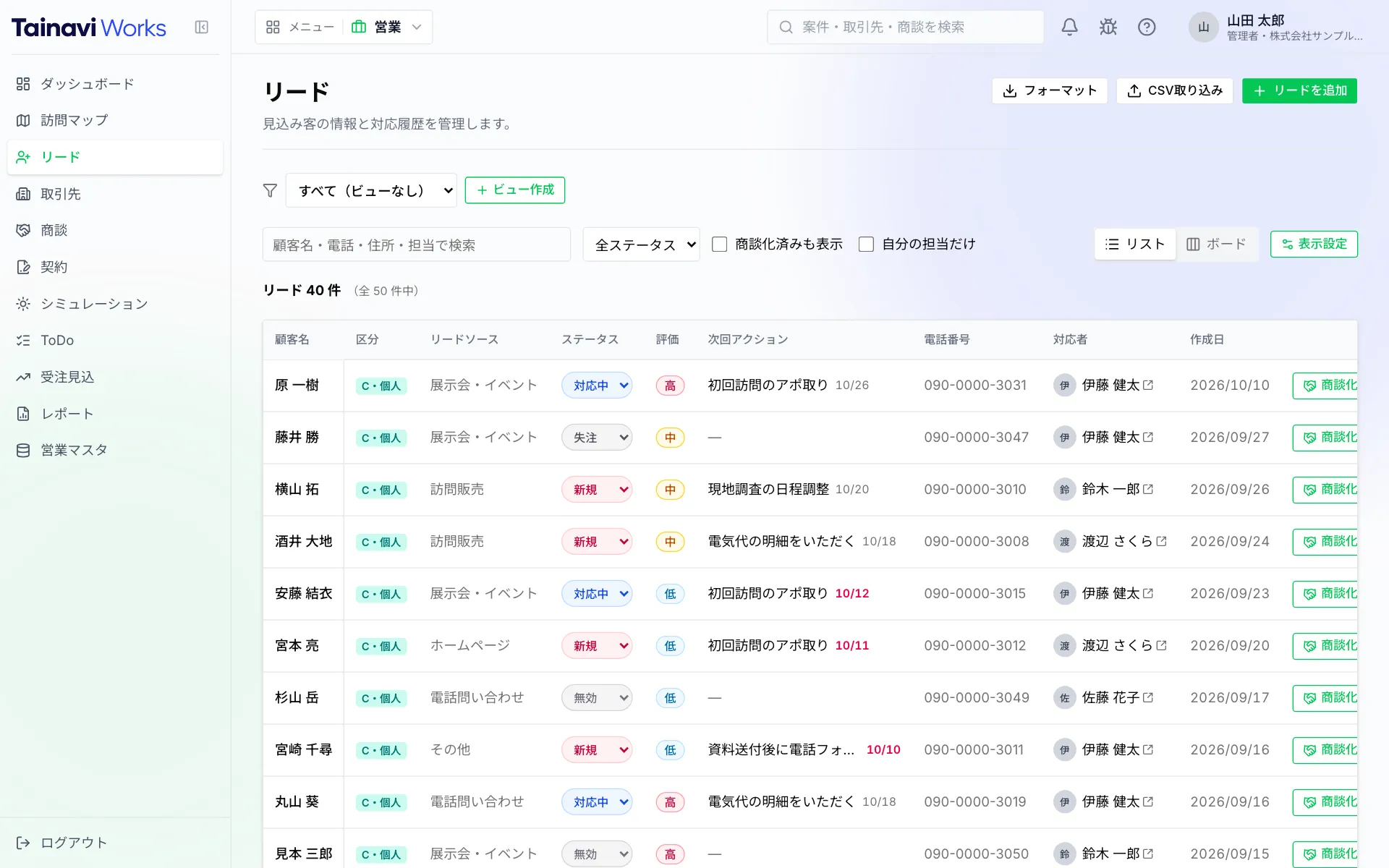 リードの一覧